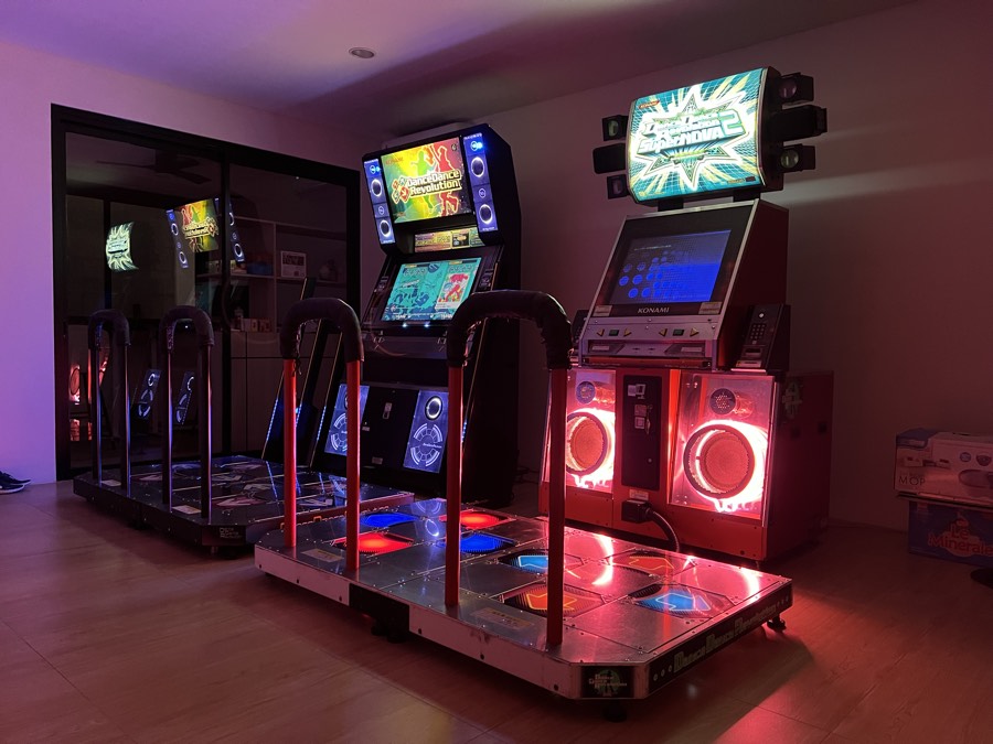 Both machines with their monitors on